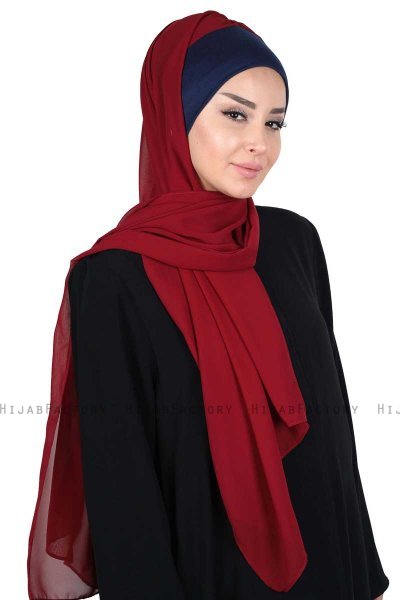 Vera - Hijab Chiffon Práctico Azul Marino & Burdeos