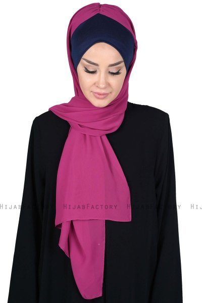 Vera - Hijab Chiffon Práctico Azul Marino & Fucsia