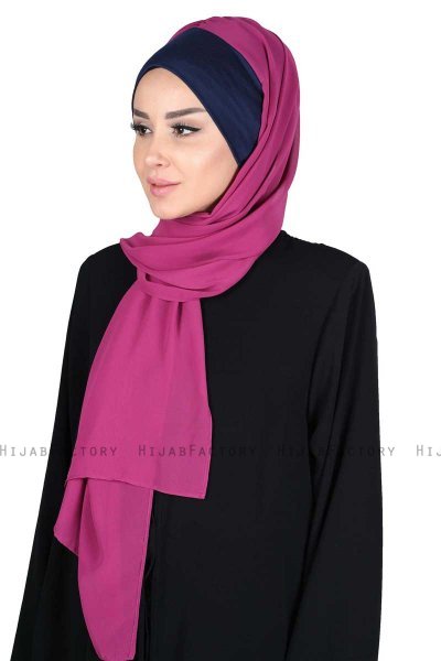 Vera - Hijab Chiffon Práctico Azul Marino & Fucsia