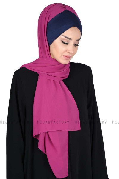 Vera - Hijab Chiffon Práctico Azul Marino & Fucsia