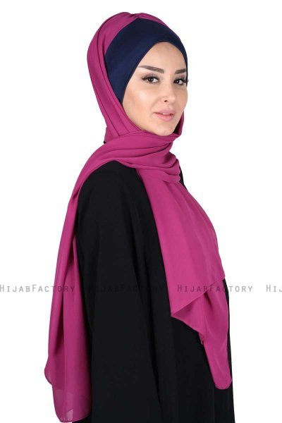 Vera - Hijab Chiffon Práctico Azul Marino & Fucsia