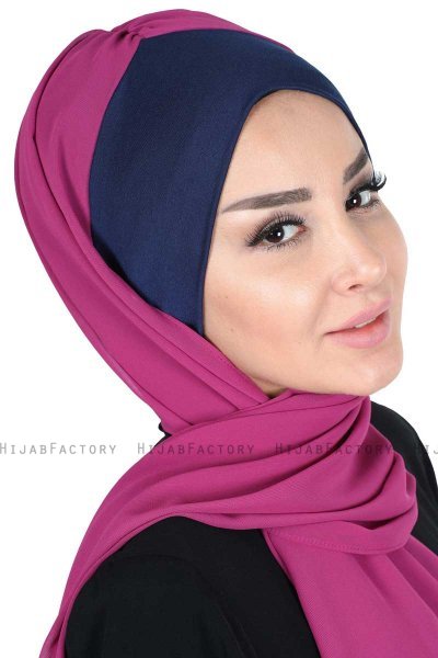 Vera - Hijab Chiffon Práctico Azul Marino & Fucsia