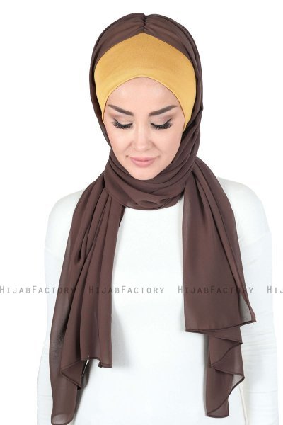 Vera - Hijab Chiffon Práctico Mostaza & Marrón
