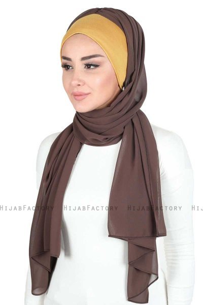 Vera - Hijab Chiffon Práctico Mostaza & Marrón