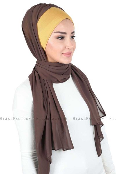 Vera - Hijab Chiffon Práctico Mostaza & Marrón