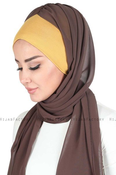 Vera - Hijab Chiffon Práctico Mostaza & Marrón