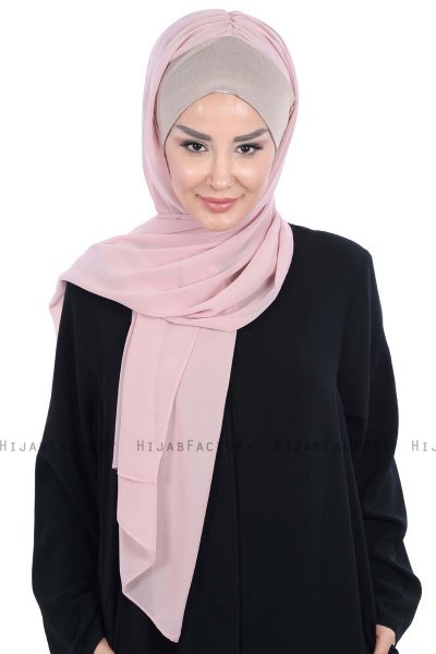 Vera - Hijab Chiffon Práctico Taupe & Rosa De Antaño