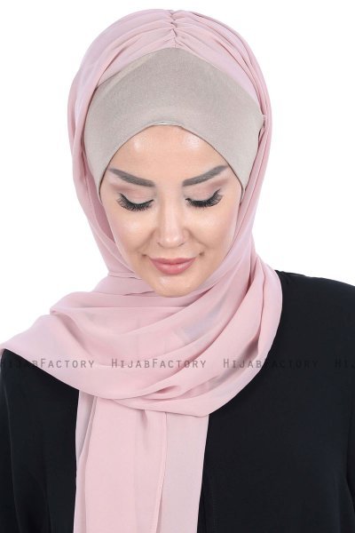 Vera - Hijab Chiffon Práctico Taupe & Rosa De Antaño