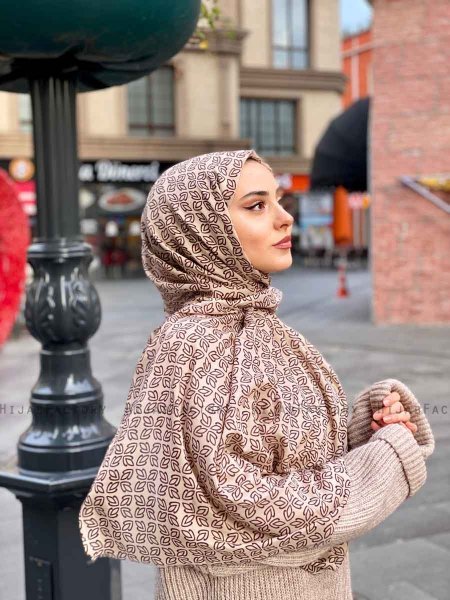 Wahida - Hijab Estampado De Algodón Taupe - Mirach