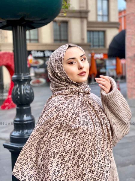 Wahida - Hijab Estampado De Algodón Taupe - Mirach