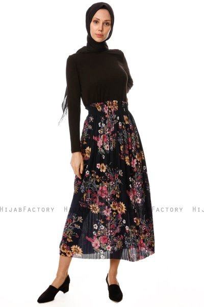 Yamina - Falda Floral Azul Marino - Burun