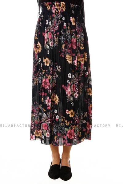 Yamina - Falda Floral Azul Marino - Burun