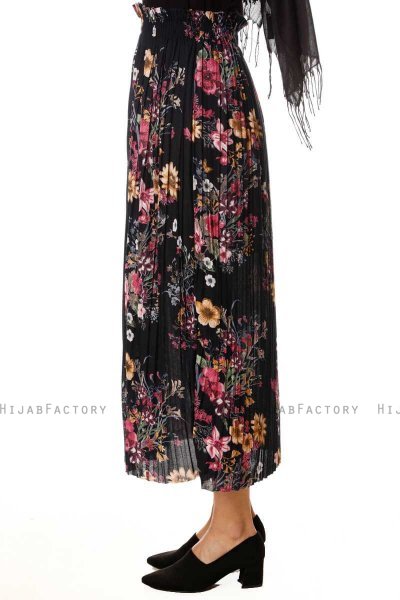 Yamina - Falda Floral Azul Marino - Burun