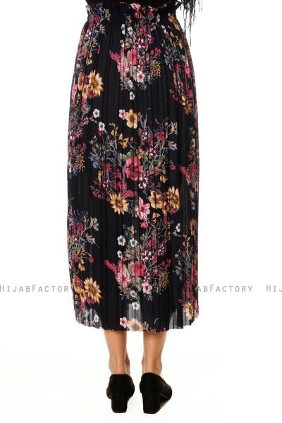Yamina - Falda Floral Azul Marino - Burun