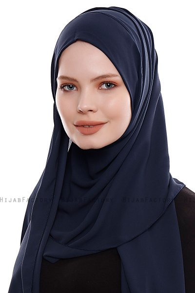 Yara - Hijab Crepe One-Piece Práctico Azul Marino