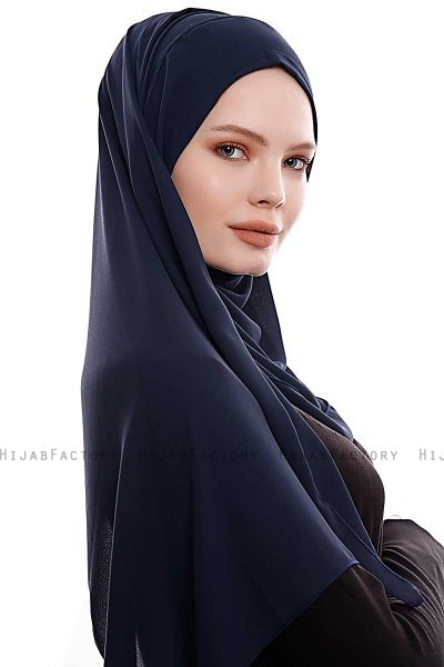 Yara - Hijab Crepe One-Piece Práctico Azul Marino
