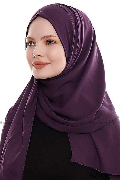 Yara - Hijab Crepe One-Piece Práctico Morado Oscuro