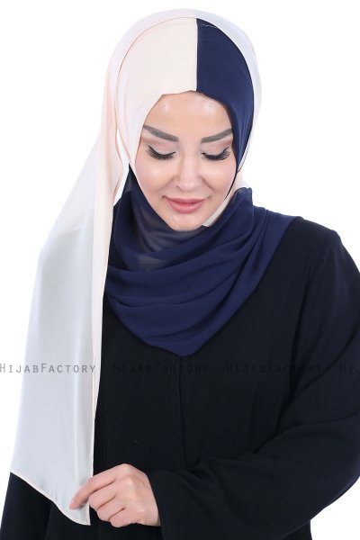 Ylva - Hijab Chiffon Práctico Beige & Azul Marino