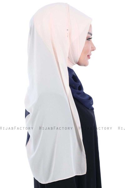 Ylva - Hijab Chiffon Práctico Beige & Azul Marino