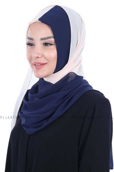 Ylva - Hijab Chiffon Práctico Beige & Azul Marino