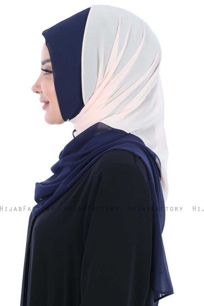Ylva - Hijab Chiffon Práctico Beige & Azul Marino