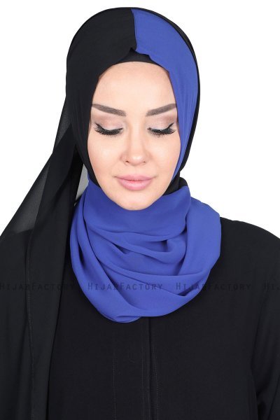 Ylva - Hijab Chiffon Práctico Azul & Negro