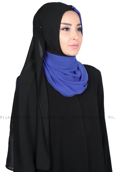 Ylva - Hijab Chiffon Práctico Azul & Negro