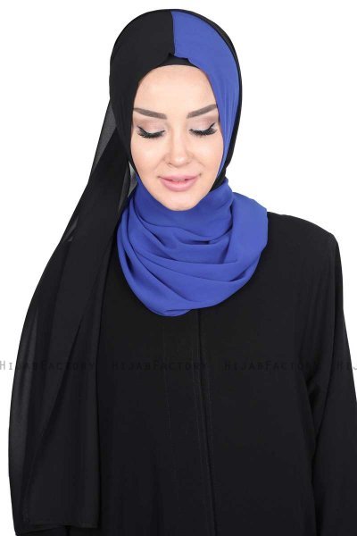 Ylva - Hijab Chiffon Práctico Azul & Negro