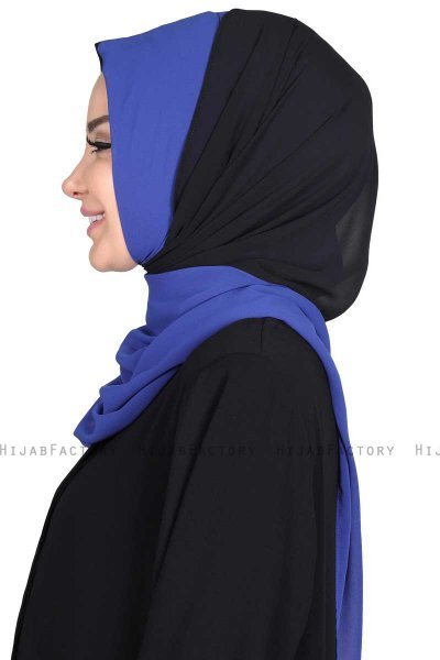 Ylva - Hijab Chiffon Práctico Azul & Negro