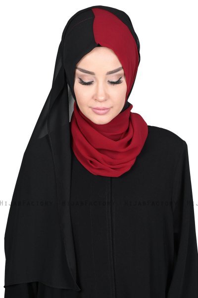 Ylva - Hijab Chiffon Práctico Burdeos & Negro