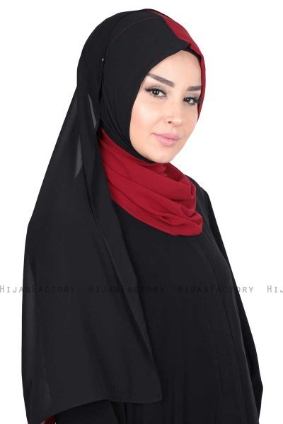 Ylva - Hijab Chiffon Práctico Burdeos & Negro