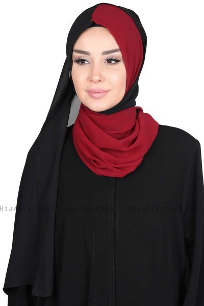 Ylva - Hijab Chiffon Práctico Burdeos & Negro