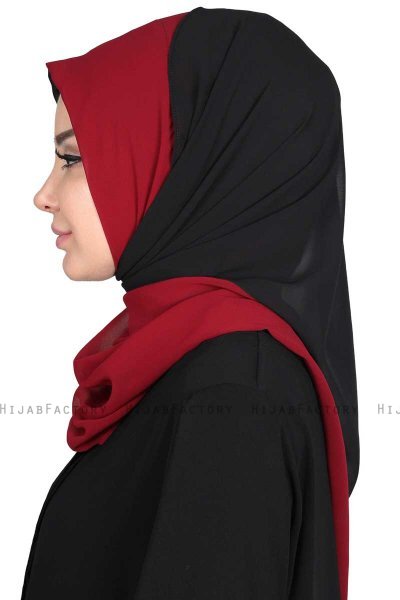 Ylva - Hijab Chiffon Práctico Burdeos & Negro