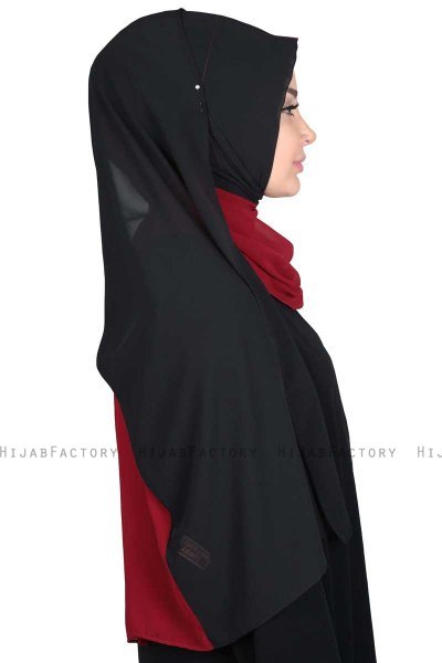 Ylva - Hijab Chiffon Práctico Burdeos & Negro