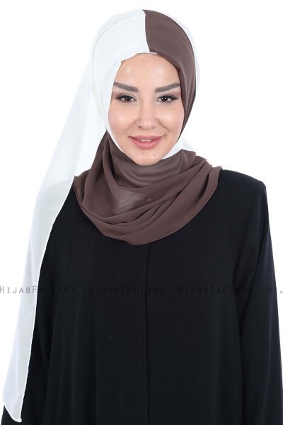 Ylva - Hijab Chiffon Práctico Marrón & Crema