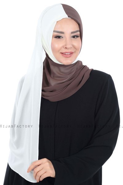 Ylva - Hijab Chiffon Práctico Marrón & Crema