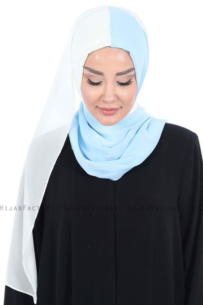 Ylva - Hijab Chiffon Práctico Crema & Azul Claro