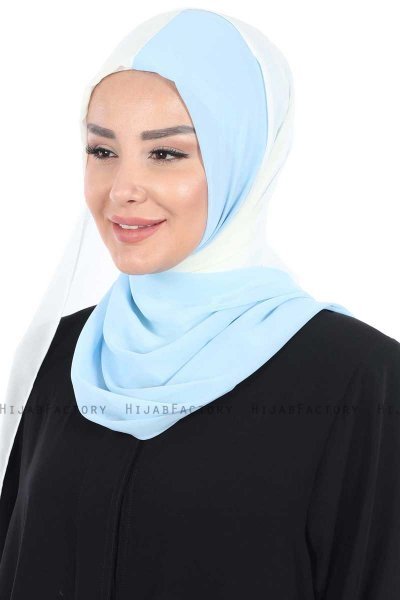 Ylva - Hijab Chiffon Práctico Crema & Azul Claro
