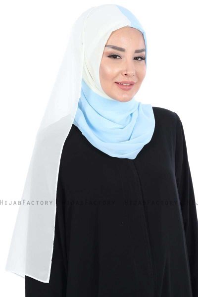 Ylva - Hijab Chiffon Práctico Crema & Azul Claro