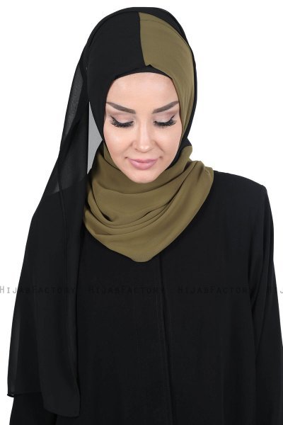 Ylva - Hijab Chiffon Práctico Caqui & Negro