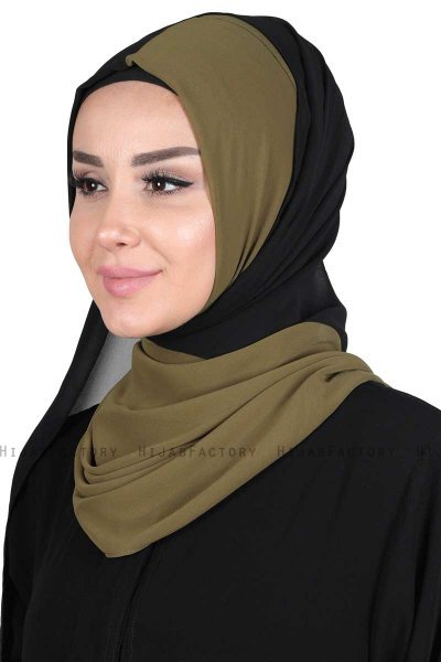 Ylva - Hijab Chiffon Práctico Caqui & Negro