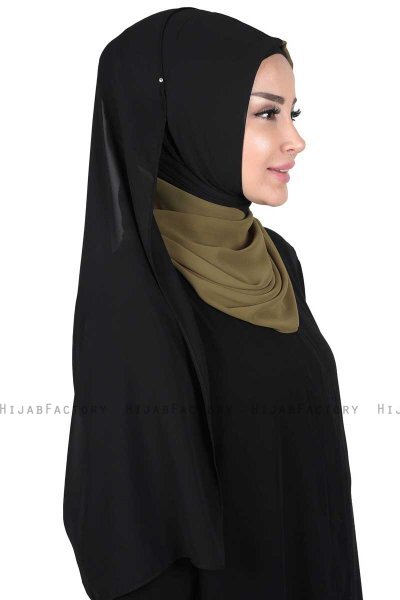 Ylva - Hijab Chiffon Práctico Caqui & Negro