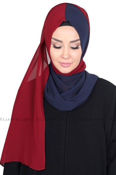 Ylva - Hijab Chiffon Práctico Azul Marino & Bordeaux