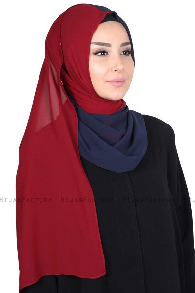 Ylva - Hijab Chiffon Práctico Azul Marino & Bordeaux