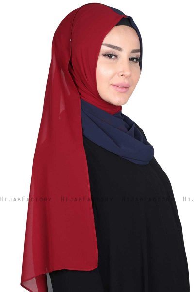 Ylva - Hijab Chiffon Práctico Azul Marino & Bordeaux
