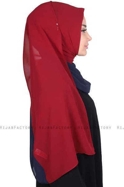 Ylva - Hijab Chiffon Práctico Azul Marino & Bordeaux
