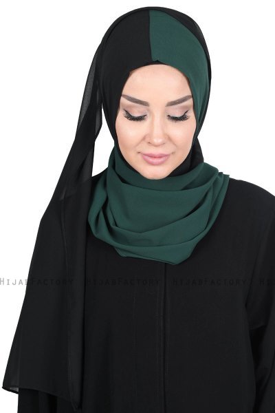 Ylva - Hijab Chiffon Práctico Verde Oscuro & Negro