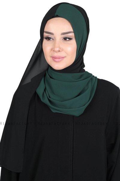 Ylva - Hijab Chiffon Práctico Verde Oscuro & Negro