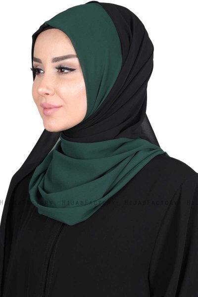 Ylva - Hijab Chiffon Práctico Verde Oscuro & Negro