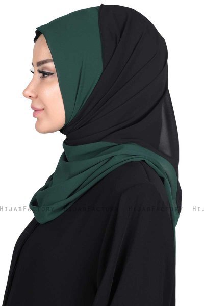 Ylva - Hijab Chiffon Práctico Verde Oscuro & Negro